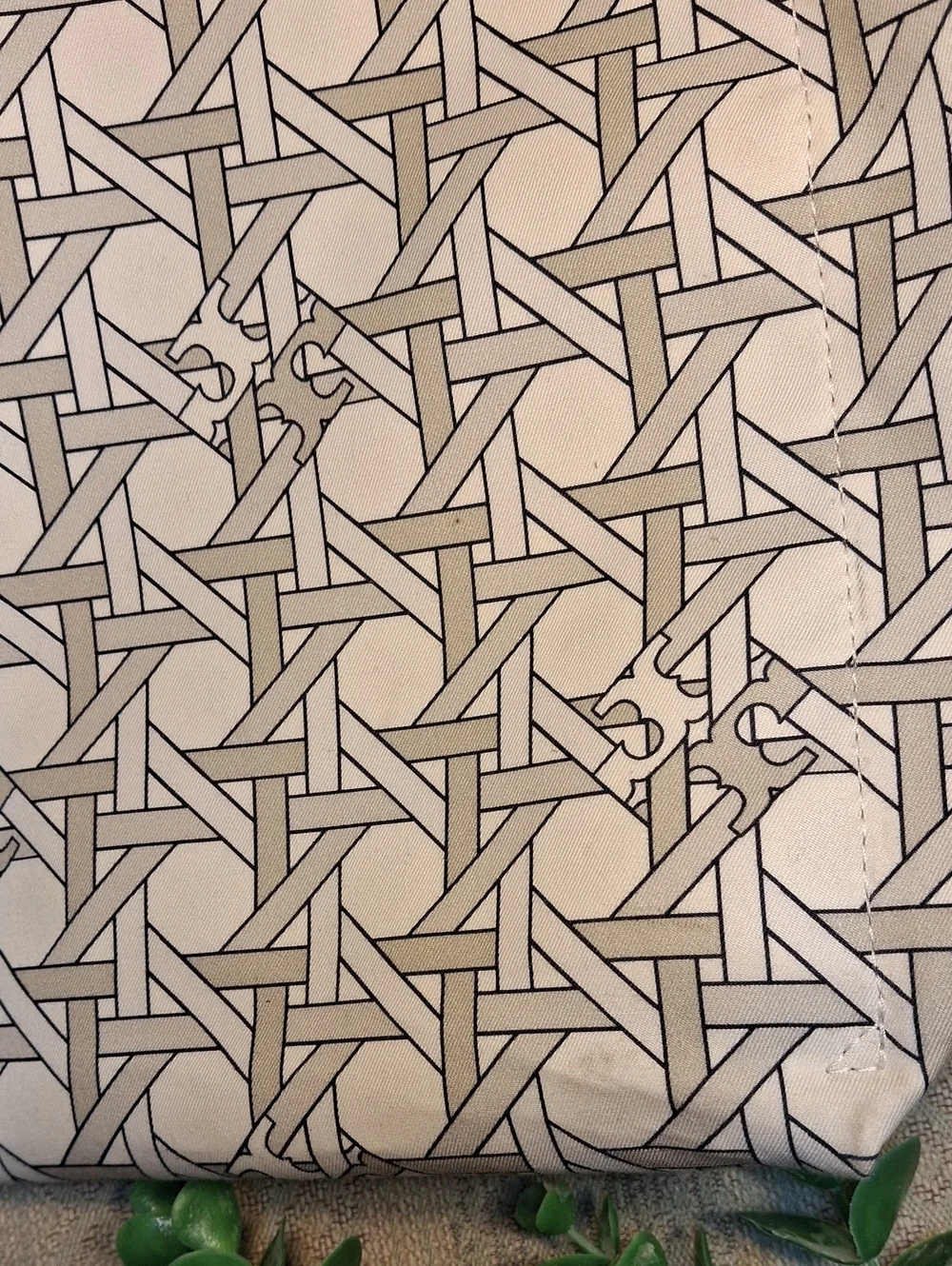 Tory Burch Canvas & Leather Basketweave Large Tote
